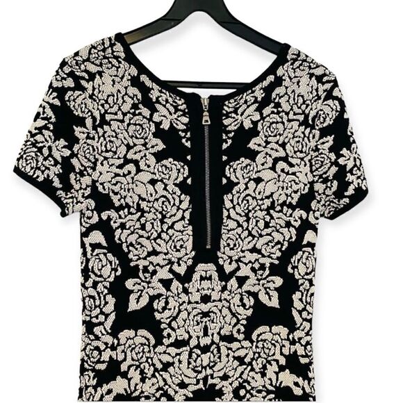 Carmen Marc Valvo Black/Ivory Jacquard Stretchy Dress Size Small - Picture 4 of 6